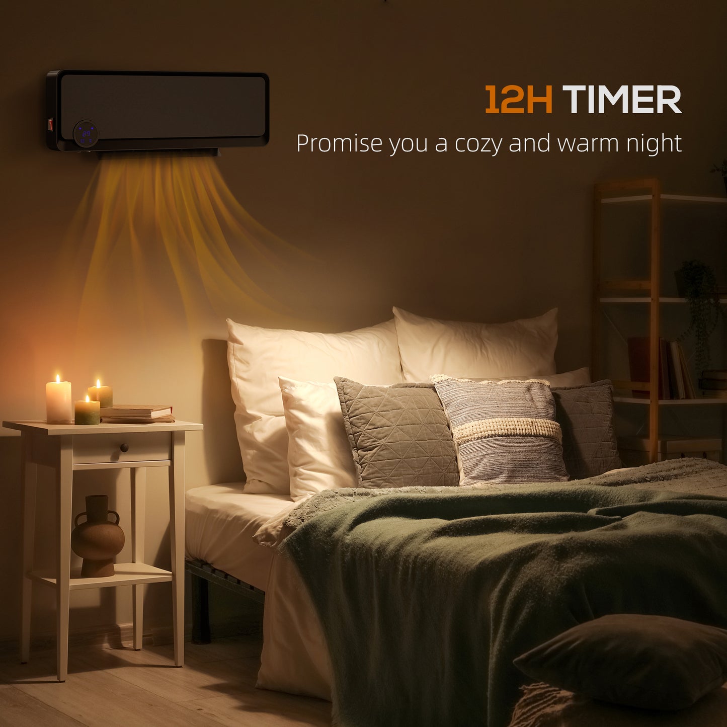 Wall Downflow Heater 2 Heat and Fan 1000W/2000W, Electric Space Heater with Timer Remote Oscillating