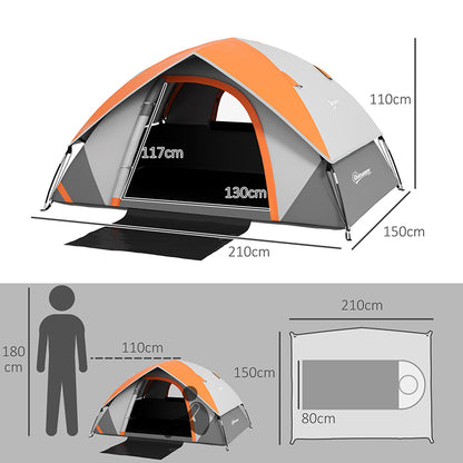Two Man Single Room Dome Tent, with Accessories - Orange/Grey