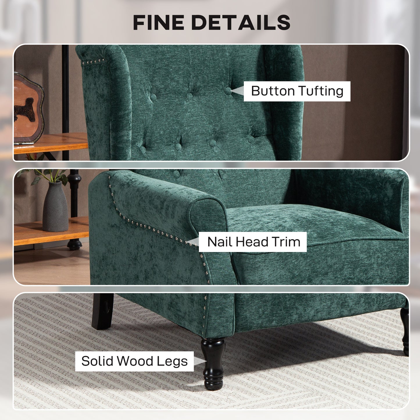 150° Reclining Vintage Armchair, with footrest - Dark Green