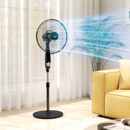 40 cm Pedestal Standing Floor Fan, Oscillation Cooling Fan with Remote Control, Black