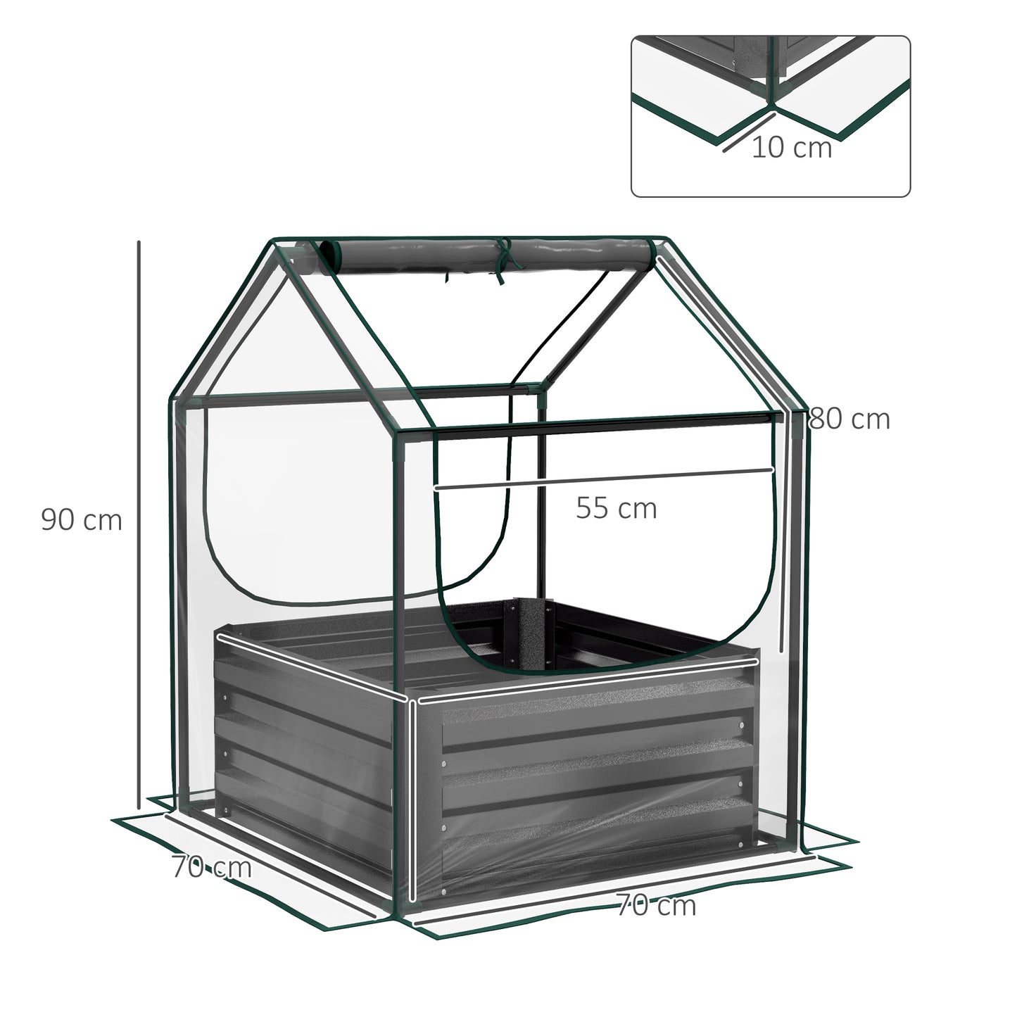 61 x 61cm Garden Planter Bed, with Cover - Grey