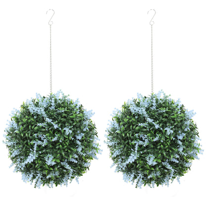 Set of 2 Artificial Plant Topiary Balls, UV-protected Fake Decorative Plants, Blue