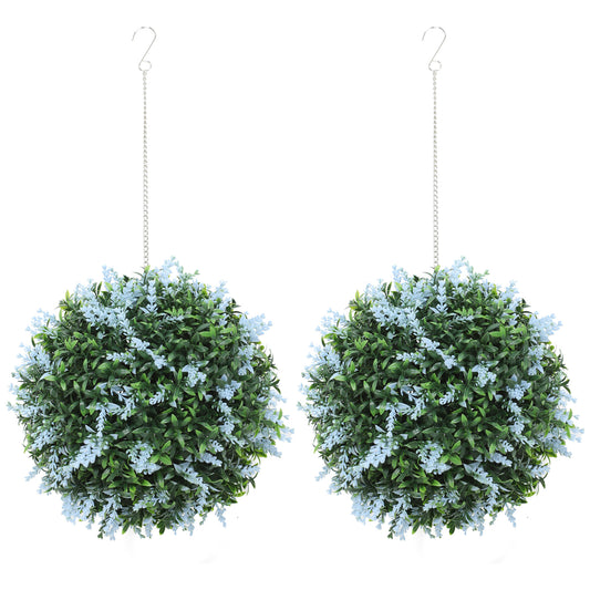 Set of 2 Artificial Plant Topiary Balls, UV-protected Fake Decorative Plants, Blue