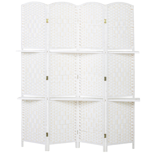 Freestanding Privacy Screen, 4 Panel Folding Room Divider for Living Room, Bedroom and Office, 160 x 170cm, White