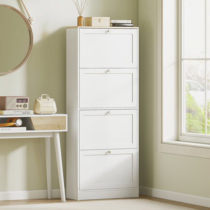 Modern Compact Four-Drawer Shoe Storage Cabinet - White