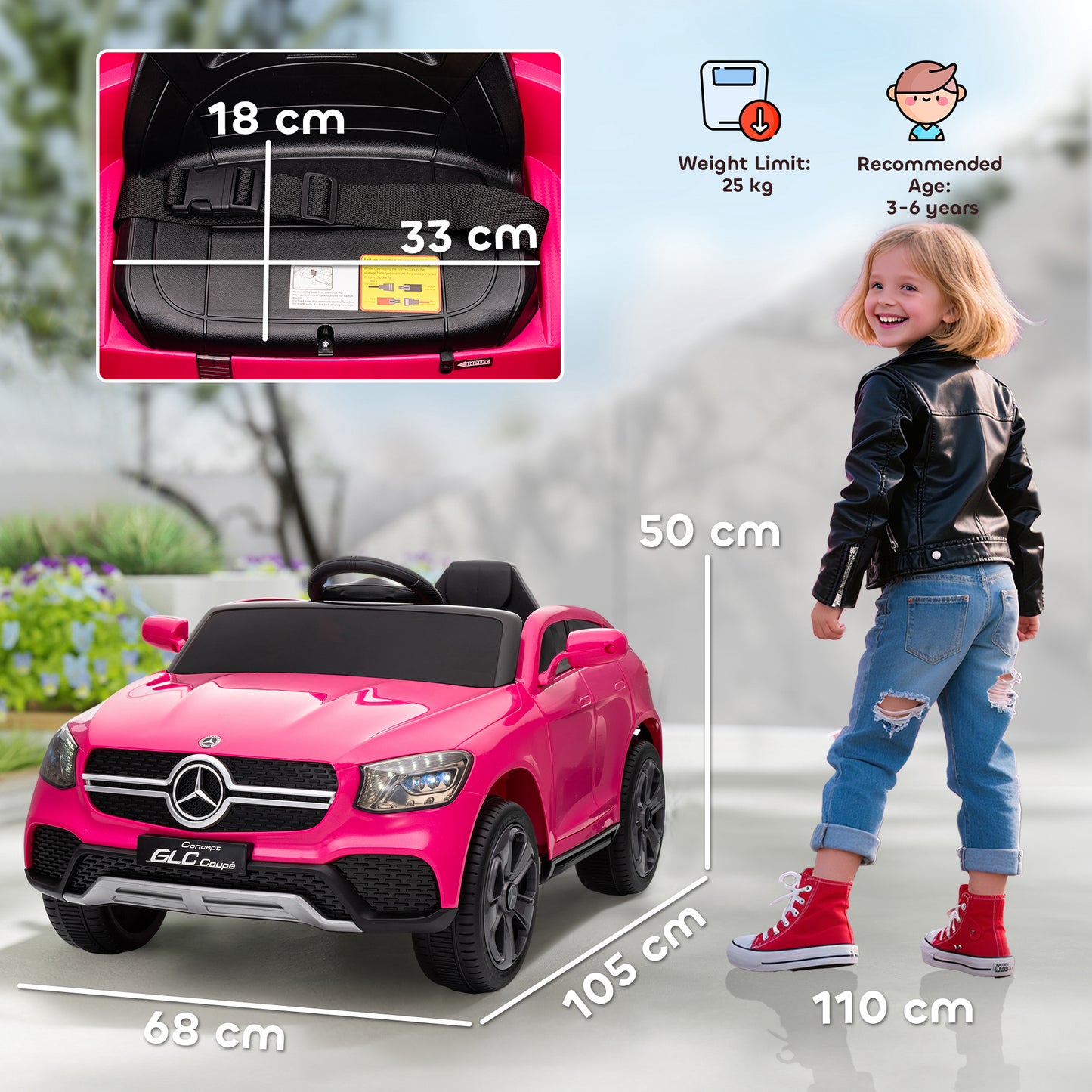 Mercedes-Benz GLC Licensed Kids Ride on Car with Remote Control, Soft Start, MP3, LED Headlights, Pink