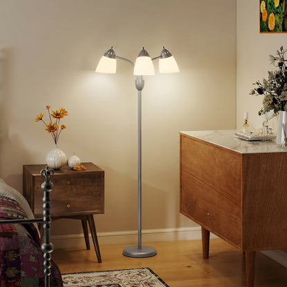 Arc Tree Floor Lamp with 3 Adjustable Rotating Lights and 3000K/4500K/6500K Colour Temperatures, Silver Tone