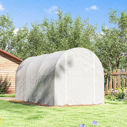 3.5 x 2 x 2 m Polytunnel Greenhouse, Walk-in Green House for Garden with Mesh Windows, Galvanised Steel Frame, White