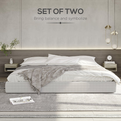 Floating Bedside Tables Set of 2, Wall Mounted Nightstand, Grey Wood Effect