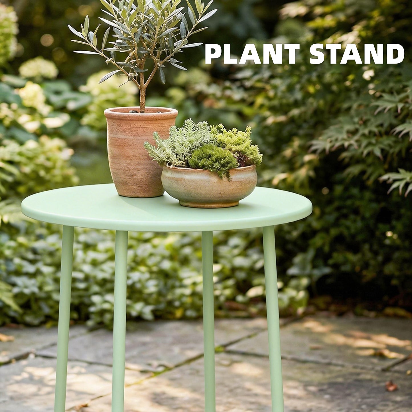 48 cm Round Garden Side Table, Small Metal Outdoor Garden Table with Rolled Edge, Green