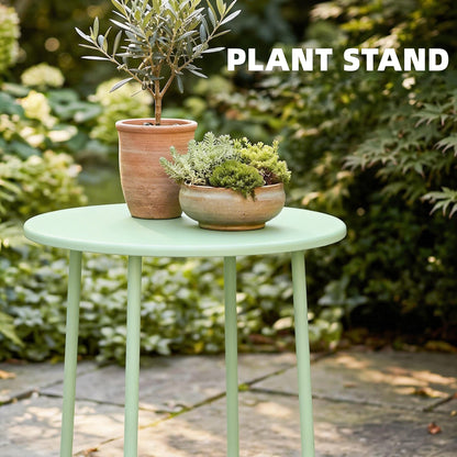 48 cm Round Garden Side Table, Small Metal Outdoor Garden Table with Rolled Edge, Green