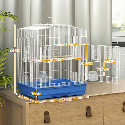 Large Metal Bird Cage with Perches, Food Bowls, Swing, for Budgies, Parakeets, Blue