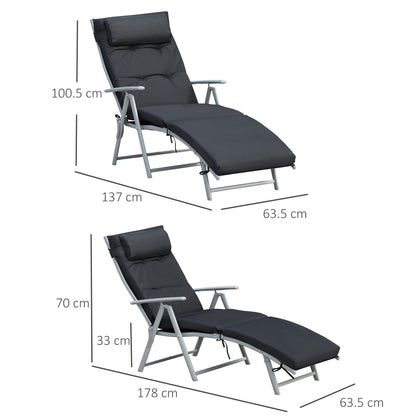 Steel Frame Outdoor Garden Padded Sun Lounger w/ Pillow Black