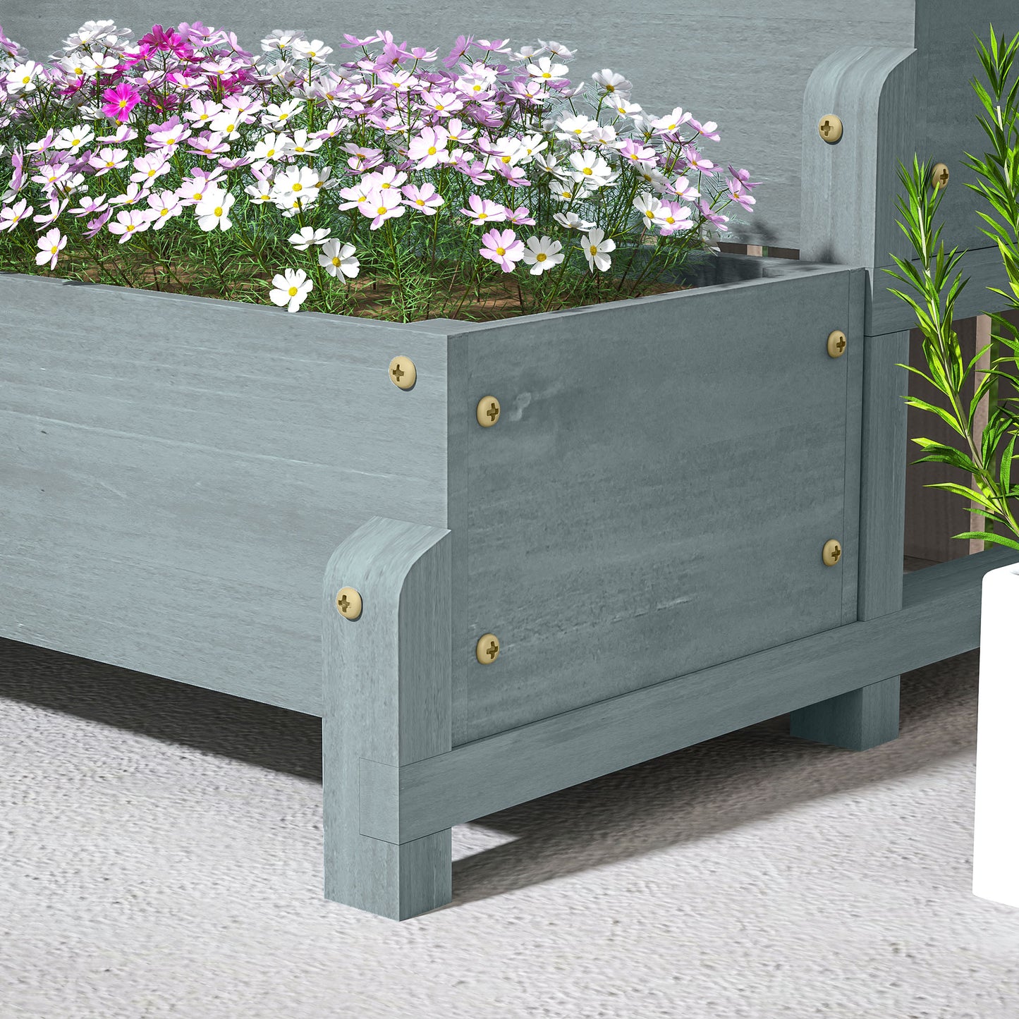 2-Tier Raised Garden Bed with Trellis, Wooden Elevated Planter Box with Drainage Holes