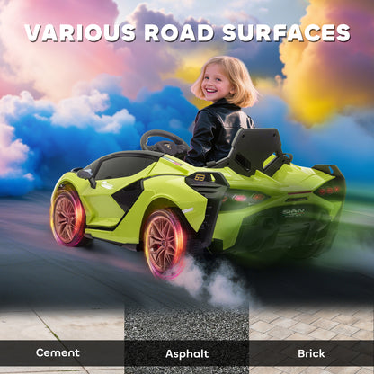 Lamborghini Sian Licensed Electric Car for Kids, 12V Kids Electric Ride on Car with Dual Motors, Remote Control, Green