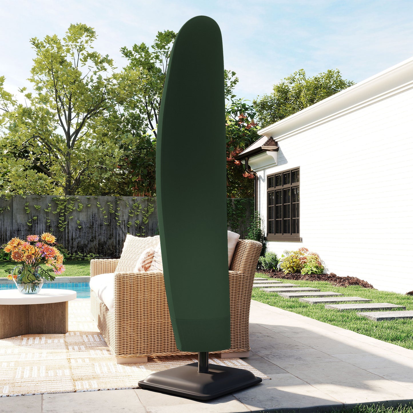 Parasol Cover, 300D Oxford Cantilever Umbrella Cover Fit for 2-4m Parasol, Green
