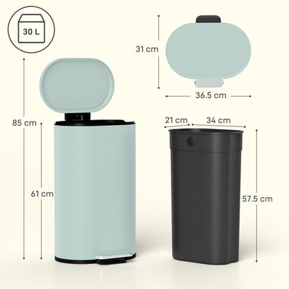 30 L Modern Curved Kitchen Bin - Green
