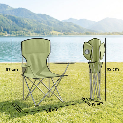 Camping Chair Set of 2 Portable Folding Outdoor Camp Chair with Cup Holders and Carry Bag Green