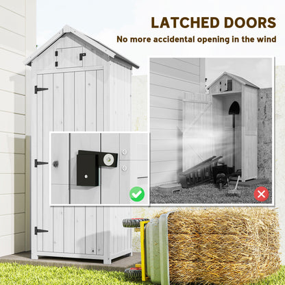 Small Shed, Tall Slim Wooden Garden Shed with 3 Removable Shelves and Roof Hatch, Compact Outdoor Tool Storage Cabinet