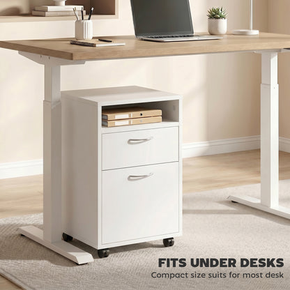 Filing Cabinet, Mobile File Cabinet with 2 Lockable Drawers, Office Home Organiser on Wheels for A4