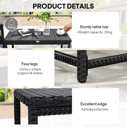 Outdoor Coffee Table Side Table with Rectangular Frame for Patio, Balcony, Black