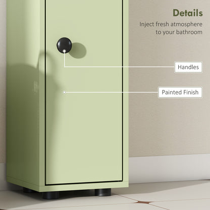180cm Slim Bathroom Cabinet, with Drawer, Shelves and Cupboards - Green