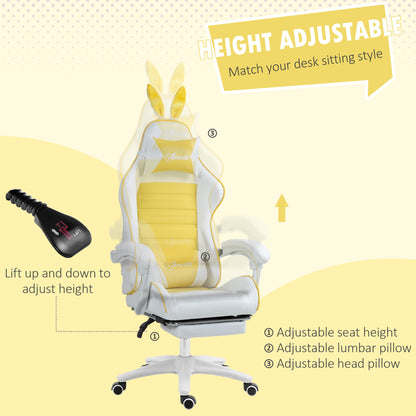 Gaming Chair with Rabbit Ears and Footrest, Ergonomic Computer Chair for Girls Adults, with Headrest, Lumbar Support