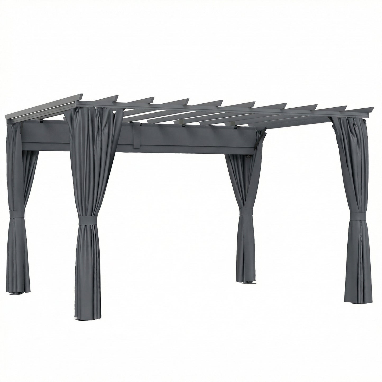 3.6 x 3 m Pergola with Retractable Roof Canopy, Curtains, Aluminium Garden Pergola Gazebo Sun Shade Shelter, Dark Grey