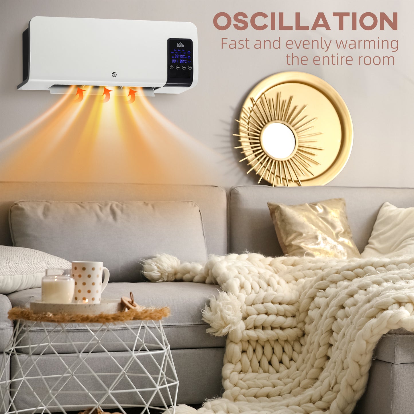2000W Wall-Mounted Heater, 18-45°C Temperature, White