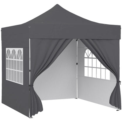 3 x 3 m Pop Up Gazebo with Sidewalls, UPF50+ Heavy Duty Garden Party Tent Marquee with Wheeled Carry Bag, Dark Grey