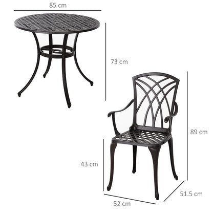 5 Pieces Garden Dining Set for 4, Cast Aluminium Outdoor Dining Set with 4 Armchairs and Round Dining Table with Parasol Hole
