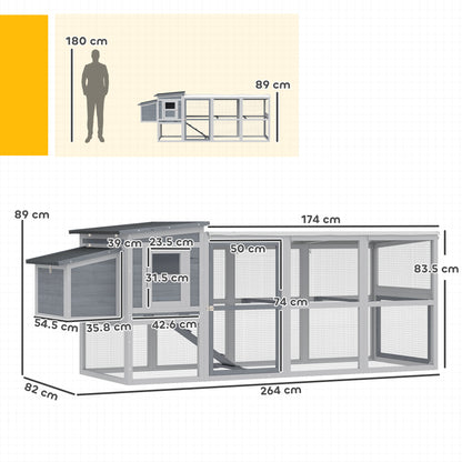 Large Chicken Coop, Wooden Hen House with Covered Run, Nesting Box, Pull-Out Tray, Opening Asphalt Roof