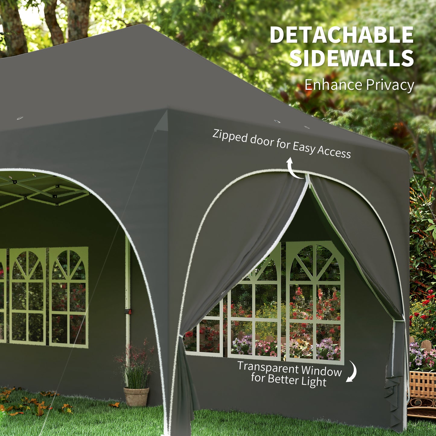 3 x 6m Pop Up Gazebo Shelter with Sides, 6 Sandbags, Peak Top Garden Party Tent Marquee with Carry Bag, Dark Grey