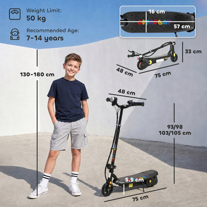 Foldable Electric Scooter, with LED Lights, for Ages 7-14 Years, Black