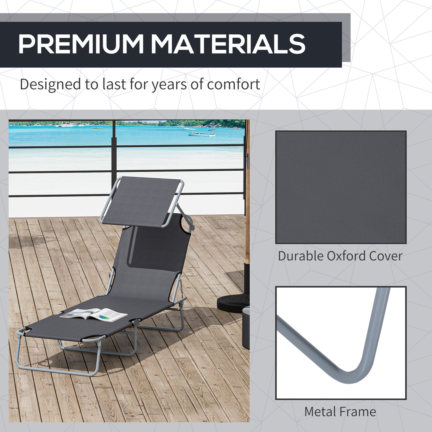 Outdoor Foldable Sun Lounger, 4 Level Adjustable Backrest Reclining Sun Lounger Chair