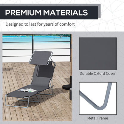 Outdoor Foldable Sun Lounger, 4 Level Adjustable Backrest Reclining Sun Lounger Chair