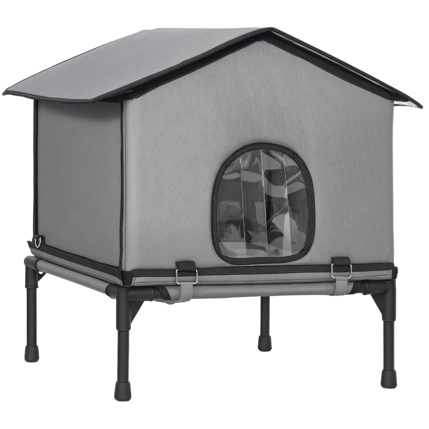 Outdoor Cat House, Waterproof Insulated Cat Kennel with Elevated Base, Foldable Feral Kitty Shelter for Kittens, Grey