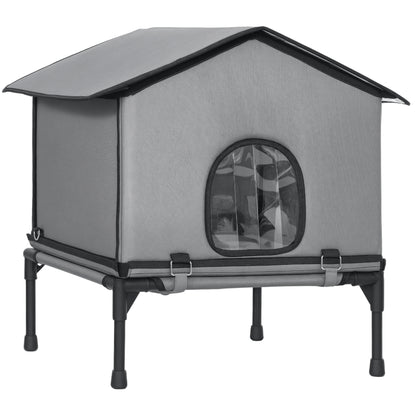 Outdoor Cat House, Waterproof Insulated Cat Kennel with Elevated Base, Foldable Feral Kitty Shelter for Kittens, Grey