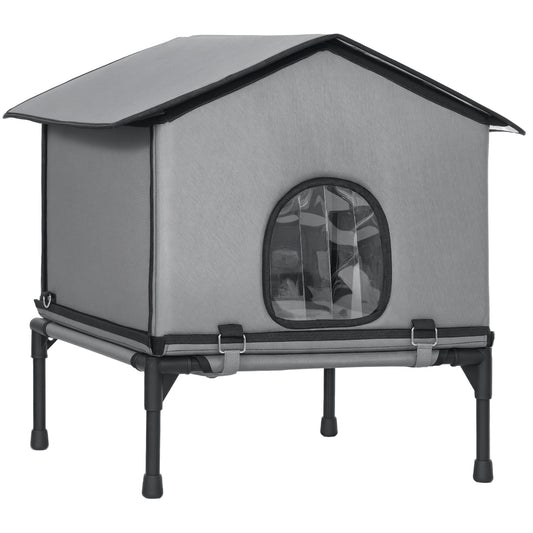 Outdoor Cat House, Waterproof Insulated Cat Kennel with Elevated Base, Foldable Feral Kitty Shelter for Kittens, Grey