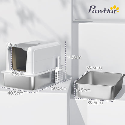 Stainless Steel Cat Litter Box with Removable Lid, Scoop, Filter Bags, for Larger Cats, White