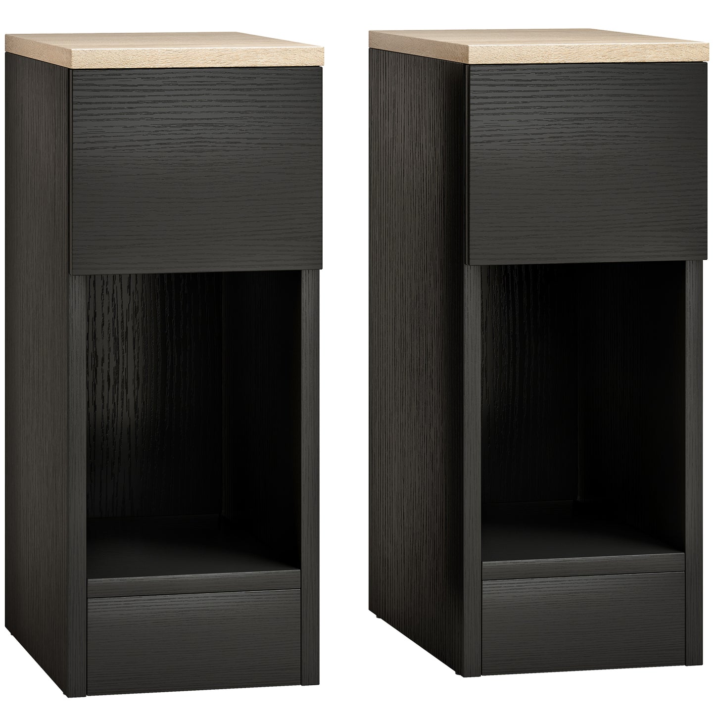 Set of Two Modern Storage Bedside Tables - Black