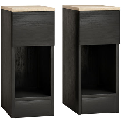 Set of Two Modern Storage Bedside Tables - Black