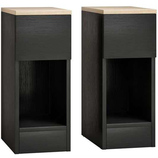 Set of Two Modern Storage Bedside Tables - Black