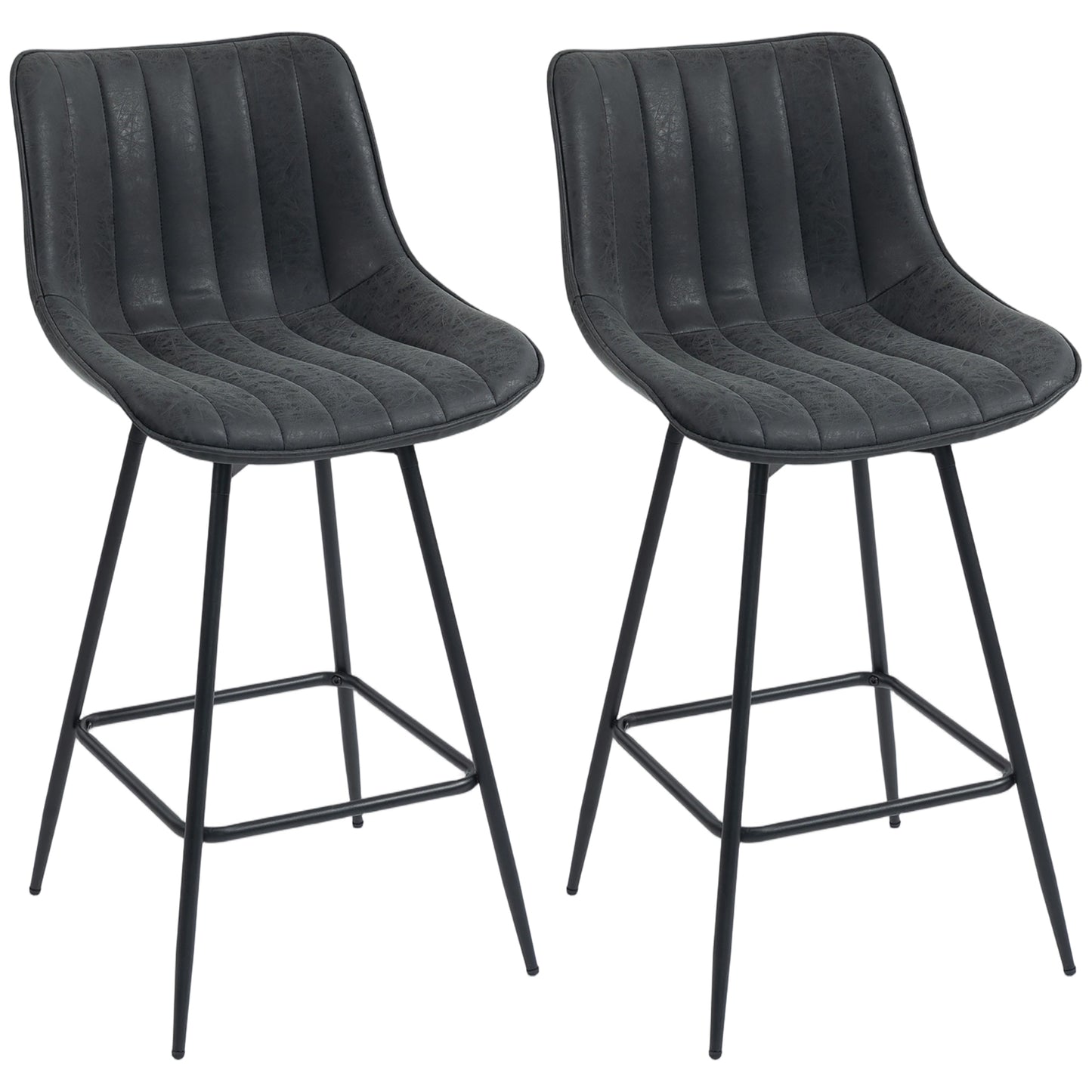 Set of 2 PU Leather Swivel Bar Stools - Black