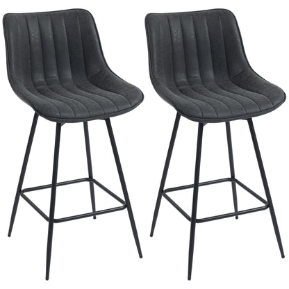 Set of 2 PU Leather Swivel Bar Stools - Black