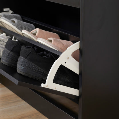 2 Drawer Shoe Cabinet, Narrow Shoe Storage Cabinet with Flip Doors and Adjustable Shelves