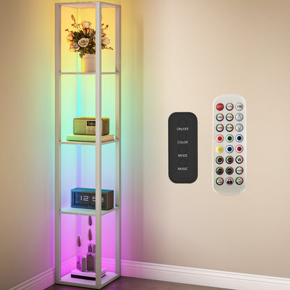 RGB LED Floor Lamp with Shelves, Modern Dimmable Standing Lamp with Remote Control