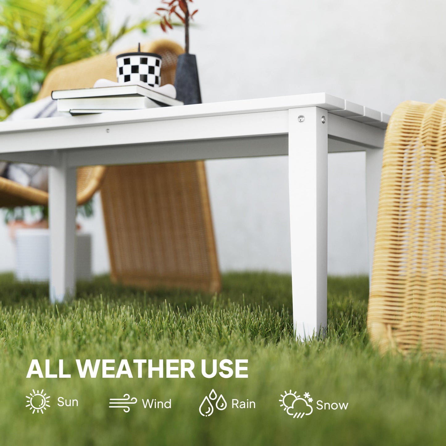 Outdoor Garden Coffee Table, HDPE All-Weather Rectangular Outdoor Garden Table with Slatted Tabletop for Patio, Balcony