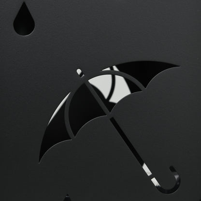 Steel Umbrella Stand, Square Umbrella Holder with 4 Hooks and Removable Drip Tray, Hollowed Umbrella Basket for Hallway