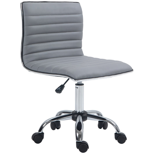 Armless Task Desk Chair, Swivel Office Chair with Faux Leather, Adjustable Seat Height, Chrome Base, Wheels for Home